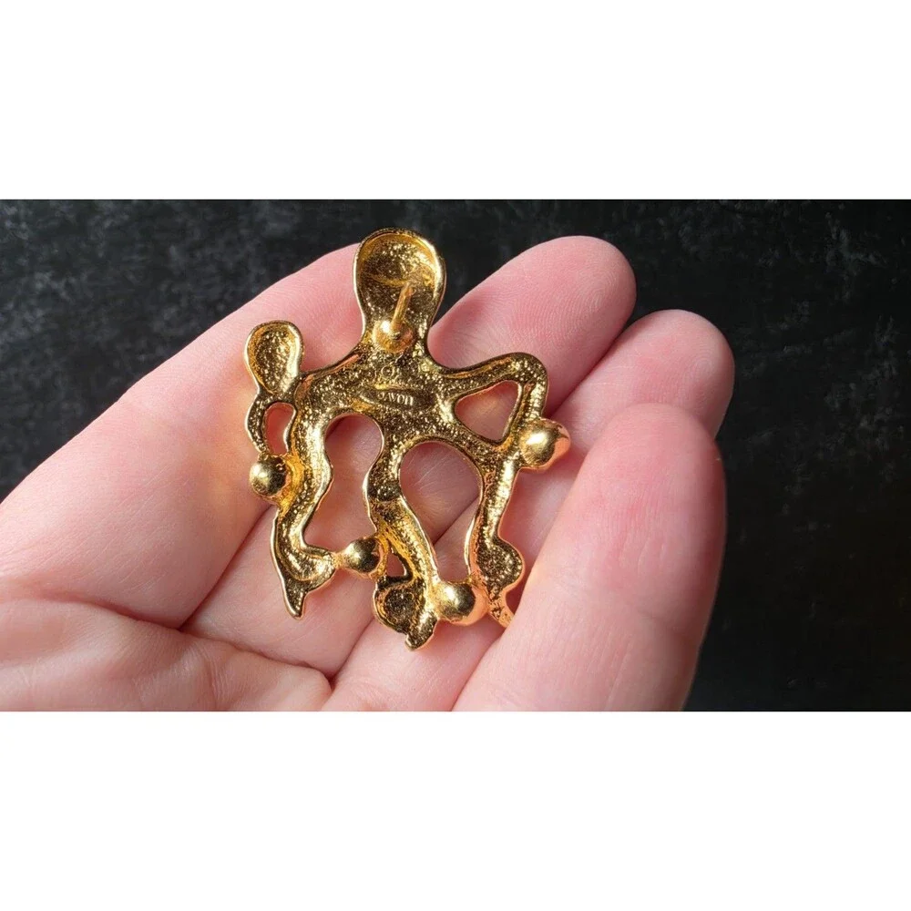 Avon Octopus Faux Pearl And Rhinestone Gold Tone Metal Pin Vintage READ
